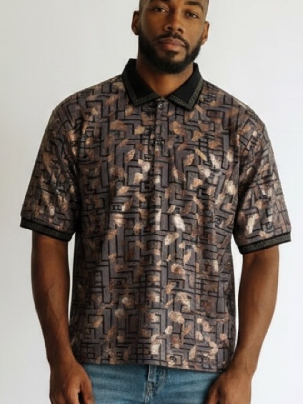 Suslo Couture Geometric Leaf metallic Shirt Baroque clubbing men’s 3xl slim